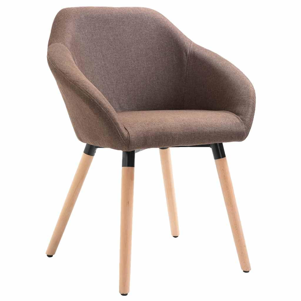 Lot de 4 Chaises à Manger Marron en Tissu avec Accoudoirs
