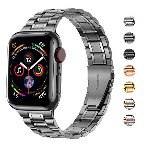 Image of MioHHR Solid Stainless Steel Bands Compatible with Apple Watch 38mm 40mm 41mm, Metal Strap with Soft TPU Case for iWatch Bands Series 9 8 7 6 5 4 3 2 1 SE SE2 SE3 Women and Men, Space Gray