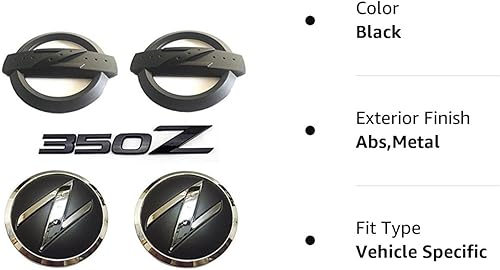 Miniatura 2 de Nuevo reemplazo de metal 350Z - Kits de insignias para carrocería de automóvil, parachoques delantero y trasero, emblemas negros, calcomanías para
