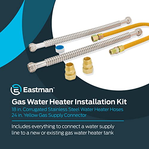Eastman Gas Water Heater Installation Kit, 18 Inch Corrugated Stainless Steel Water Heater Hoses, 24 Inch Yellow Gas Supply Connector, 48280 - Thumbnail 2