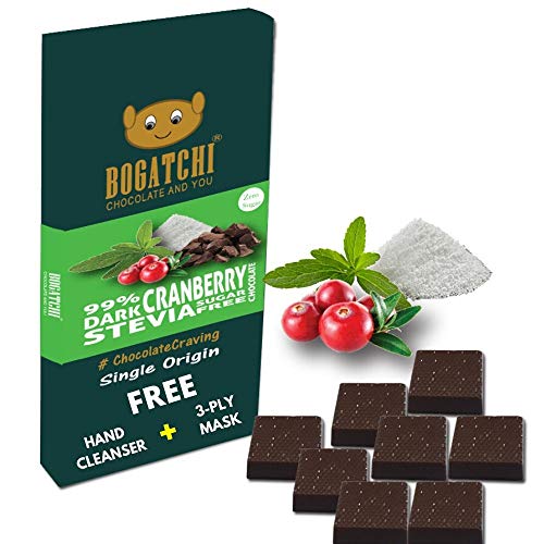 Image of BOGATCHI Immunity Booster Sugar Free 99% Dark Chocolates with Stevia, Vegan Dark Chocolate with Cranberry, 8 Pcs