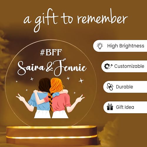 Image of PRINTHUA Personalized LED Night Table Lamp with Custom Name, Unique Gift for Women, Men, Kids, Girlfriend, Boyfriend, Husband, Wife | Perfect for Birthdays & Special Occassions (Best Friend Forever)