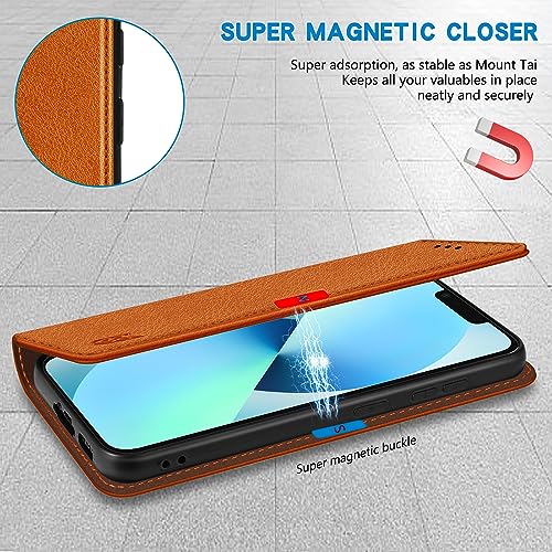 Image of ZZXX for iPhone 13 Wallet Case Strong Magnetic 6.1 inch,Brown