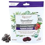 Quantum Health TheraZinc Elderberry Raspberry Lozenges, Immune Support in Tasty USDA Organic Drops for Cough Relief, Bagged, 18 Ct.