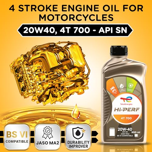 Image of TotalEnergies - Hi-Perf 4T 700 20W-40 Engine Oil for Bikes with Durability Improver Technology | API SN & JASO MA2 | 4-Stroke semi-synthetic bike engine Oil - 0.9L