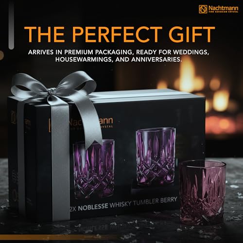 Image of Nachtmann Noblesse Collection 4 inch Whiskey Tumbler, Made of Fine Crystal Glass, Glass for Bourbon, Whiskey, & Other Beverages, 10.4-Ounces, Dishwasher Safe, Set of 2 (Berry)