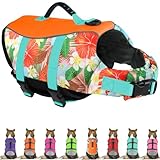 Mklhgty Hawaiian Dog Life Jacket - Adjustable Ripstop Vest with Rescue Handle for Swimming Boating, High-Flotation Safety Device for Small Medium Large Dogs (Floral Orange, XS)