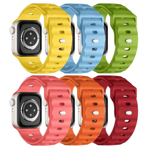 Image of Sport Bands 6-Pack Compatible with Apple Watch Ultra 3 /2 Band 49mm 46mm 45mm 44mm 42mm, Wide Soft Silicone Wristbands Waterproof Strap Men for iWatch Series 11 10 9 8 7 6 5 4 3 SE Ultra