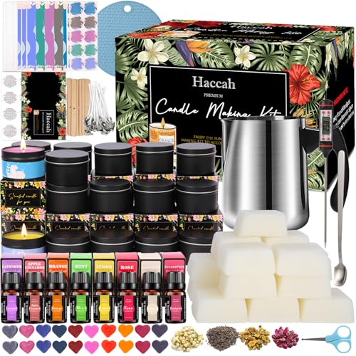 Complete Candle Making Kit, Candle Making Supplies, DIY Arts&Crafts Kits Gift For Adults,Beginners,Including Bees Wax,Wicks,Rich Scents,Wick Clips,550ml Melting WaxPouring Pot,Thermometer,Spoon Etc. by Haccah - Used condition - US$27.16