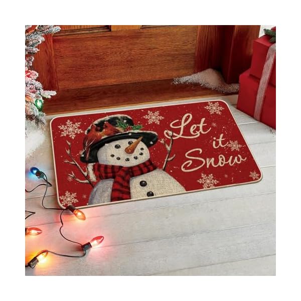   Artoid-Mode-Snowman-Let-it-Snow-Christmas-Doormat-Snowflakes-Winter-Decor-Low-Profile-Floor-Rug-Switch-Mat-for-Home-Indoor-Outdoor-17x29-Inch