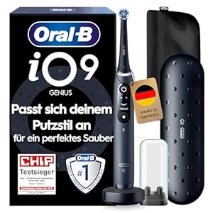 Oral-B iO Series 9 Elektrische Zahnbürste — Electric Toothbrush, Inkl. 1 Aufsteckbürste — 7 Modi für Zahnpflege, CHIP Testsieger (11/25), Designed by Braun, Schwarz