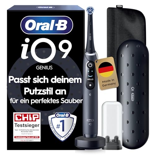 Oral-B iO Series 9 Elektrische Zahnbürste — Electric Toothbrush, Inkl. 1 Aufsteckbürste — 7 Modi für Zahnpflege, CHIP Testsieger (11/25), Designed by Braun, Schwarz