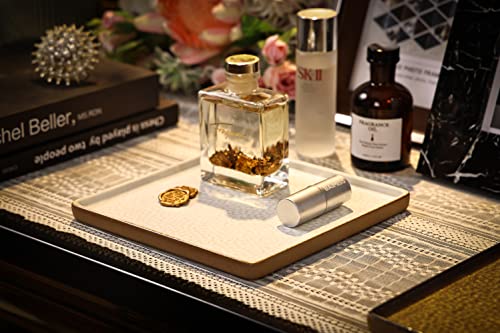 Vanity Tray With Brown Trim, Candle Tray, Bathroom Tray, Countertop Tray, Perfume Holder Organizer, Decorative Tray For Dresser, Table, Bathroom Countertop, Home Décor, Square,White, 8"×8" #TOP1