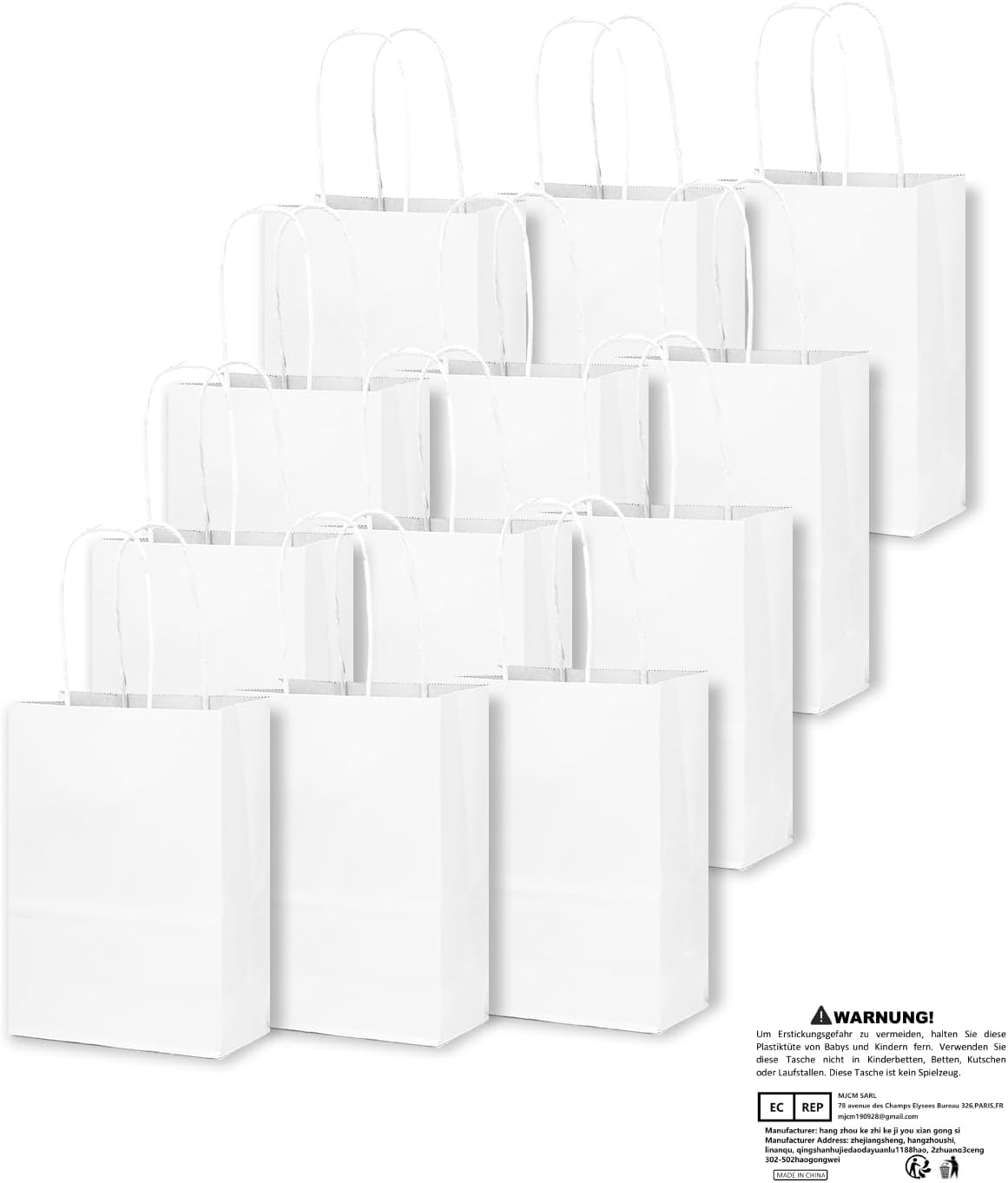 Gcardist Pack of 50 Mini Gift Bags, White Paper Gift Bags with Handles, Party Gift Bags for Various Use, 12 x 6 x 15 cm White 50 Stück-Mini