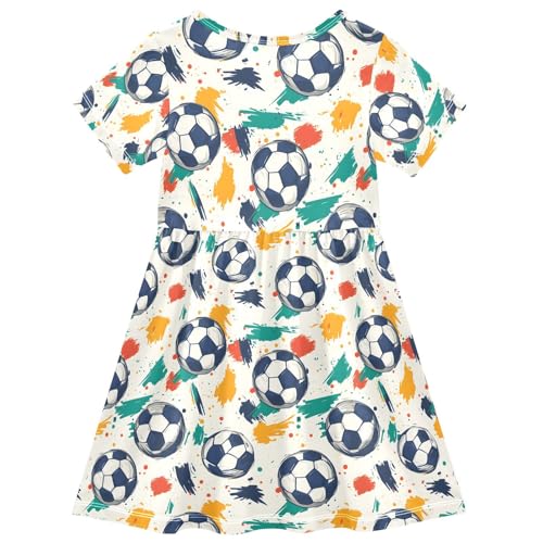 Soccer Pattern Girls Short Sleeve Dress Casual A Line Twirly Skater Dresses2