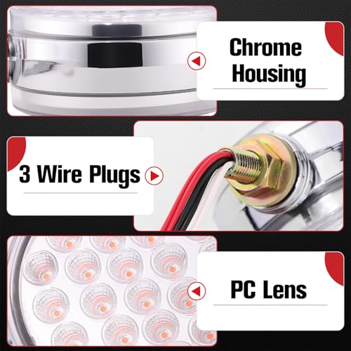 Image of 2PCS 48 LEDs Round Double Face Fender Turn Signal Lights (Red+Amber(Clear Lens))