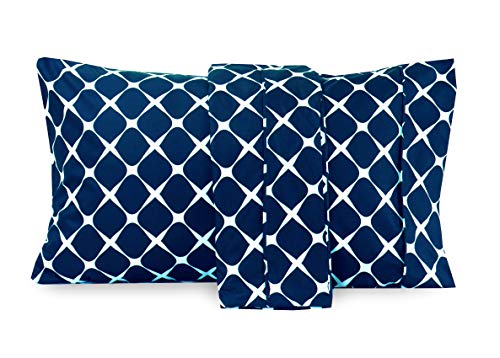 Elegant Comfort Luxury Ultra-Soft 2-Piece Pillowcase Set - 1500 Premium Hotel Quality Microfiber Double Brushed - Wrinkle Resistant, King Size, Bloomingdale Pattern Navy Blue