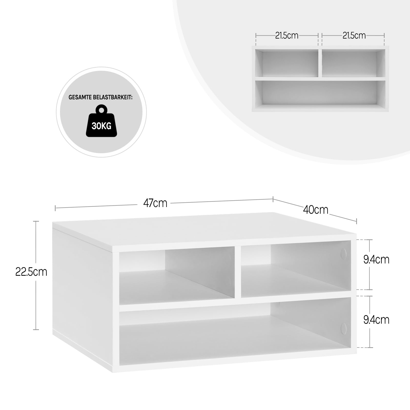 WOLTU Schedario da Ufficio a 2 Livelli con Custodia, Porta Stampante da Scrivania in Legno con 3 Scomparti per l'Ufficio, 47x40x22,5cm, Bianco, ASK15ws