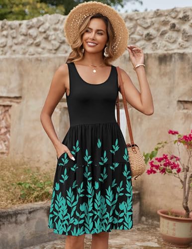 Image of Zeagoo Womens Summer Sundress Boho Floral Casual Tank Dresses with Pockets Sleeveless Tiered Swing A Line Beach Dress