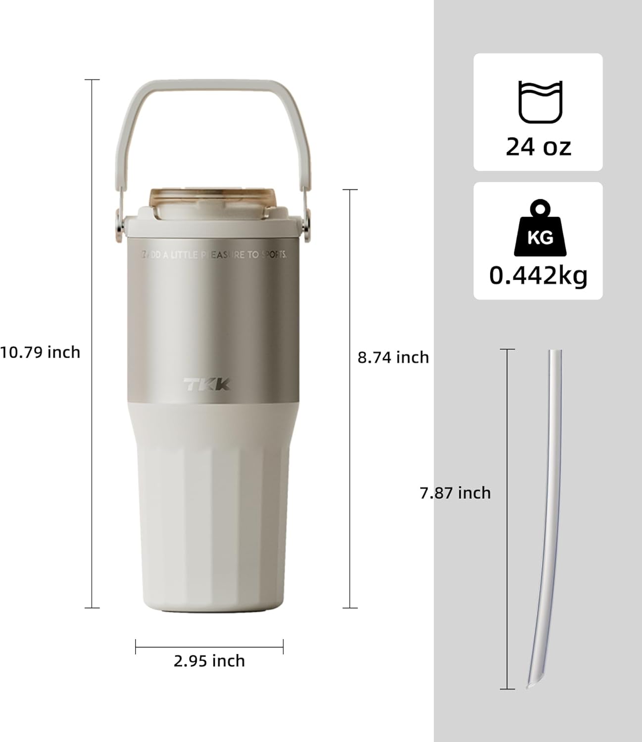 TKK 24 oz Ceramic Coated Tumbler with Straw Lid, 18/10 Stainless Steel Vacuum Leakproof Double Walled Car Cup with Handle & Tea Infuser& Dishwasher Safe, for Hot & Cold Drinks,Porcelain White - Image 2