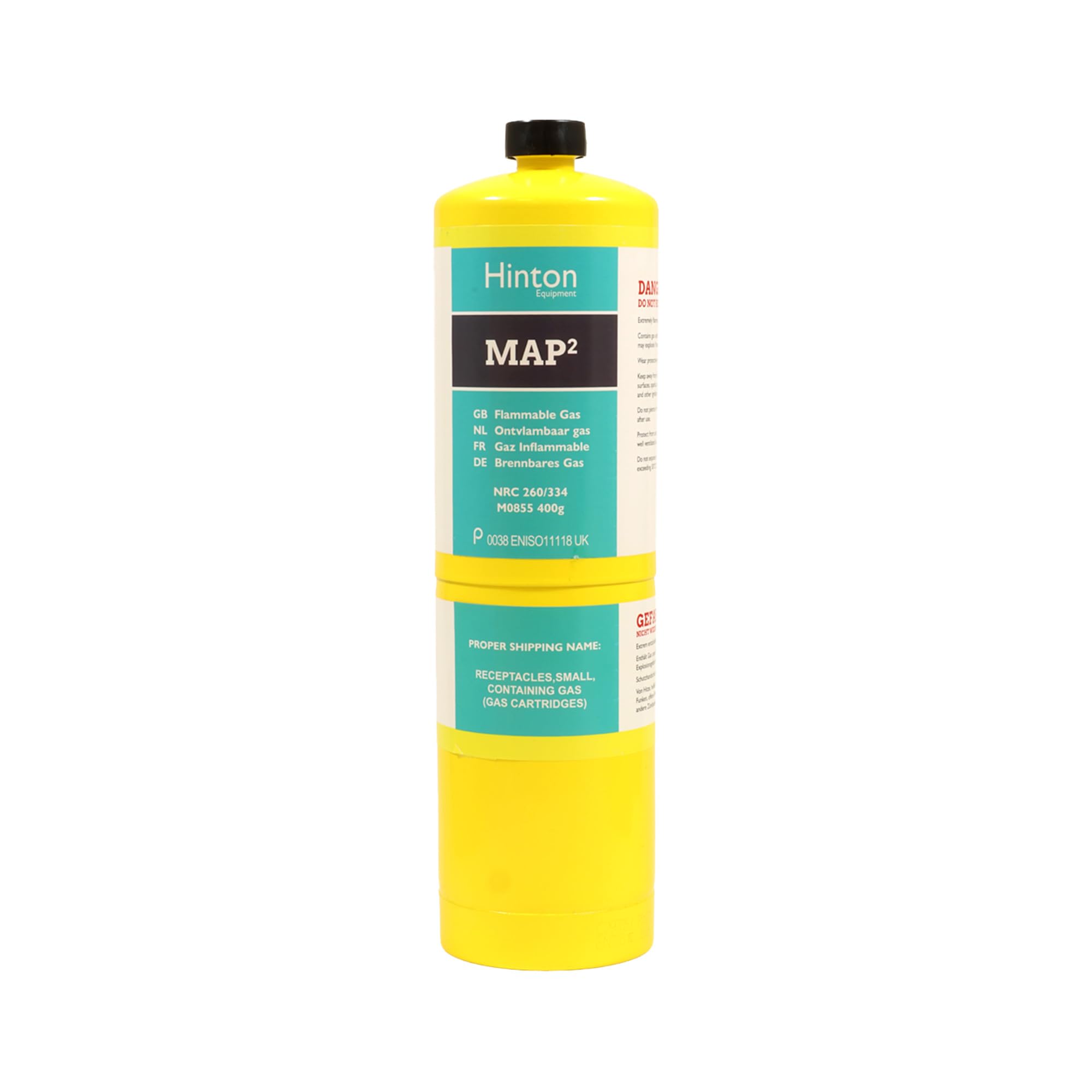 Hinton Equipment Yellow Hinton Map Pro Gas Cylinder 400G | Mapp Gas Bottle For Blowtorch, Plumbing, Brazing, Soldering & Heating | Cga600 Propylene Torch Fuel