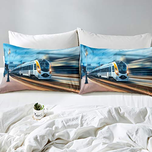 High Speed Rail Print Bedding Motor Car Maglev Train Comforter Cover for Kids Boys Girls Teens Transportation Lightweight Microfiber Duvet Cover Decor 3Pcs Bedclothes Double Size - Image 3