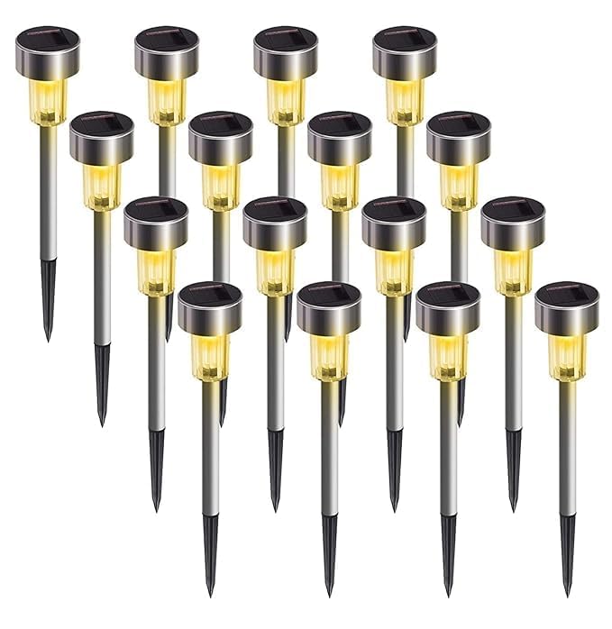 Solar Garden Path Lights, 1,2,5,10-Pack Outdoor Color Changing LED Landscape Stakes, Stainless Steel Waterproof Decorative Lighting for Pathway, Lawn (Solar Light Yellow, 5)-image-45