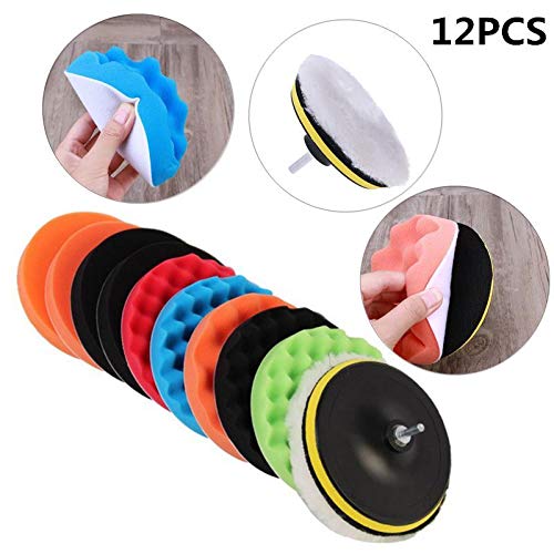 Image of DIY Crafts 12 Pcs 7 inchinch 180mm Buffing Sponge Car Polishing Pad Disc Wool Disc Polishing Wax Sanding Pad Cleaning Car Accessories Felt Pad Kits Drill Adapter (Pack 36 Pcs Kit, Multi)