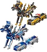 Dinosaur Transforming Car Toy, Transformation Car Toy with Collision, 4 Magnetic Cars Convert int...
