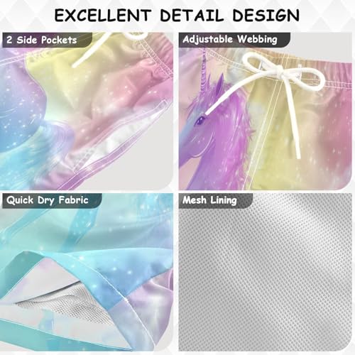 Pigsaly Boys' Swim Board Shorts Rainbow Unicorn Galaxy Boy's Swim Trunks Kids Swimwear M3