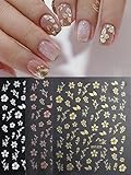 Flower Leaf Nail Art Stickers 4 Colors Cherry Blossom Nail Stickers Gold Silver Rose-Gold White Spring Summer Simple Floral Petals Leaf Self Adhesive Decorations Nail Decals for Women