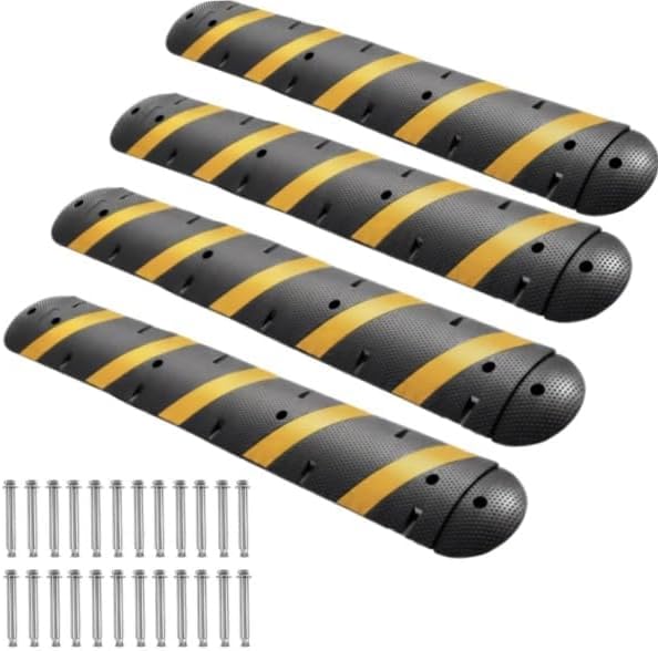 Image of 7 ft Rubber Speed Bump with 4 End Caps, 84 inch Speed Bumps for Driveway 1Pack | 25,000 Lbs Capacity Heavy Duty Speed Hump for Low Cars, RVs, Parking Lots, Residential Streets, Asphalt, Concrete, Gravel