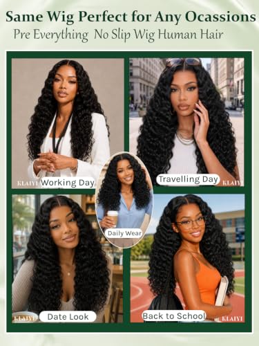 Image of KLAIYI Loose Wave Curly No Slip Precut 7x5 Lace Front Wigs Human Hair 16 inch