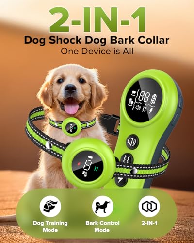 Image of XDX 2-in-1 Dog Shock Collar & Bark Collar - 3300FT Dog Training Collar with Remote, Automatic Anti-Barking, 5 Adjustable Sensitivity Levels, IP67 Waterproof E-Collar for Small Medium Large Dogs