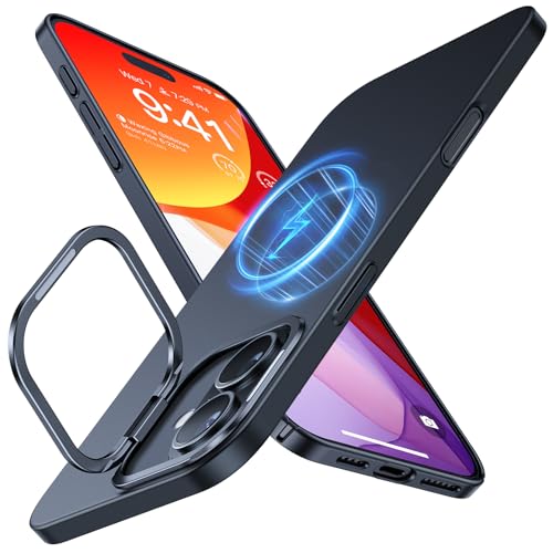 TORRAS Magnetic Slim Fit for iPhone 16 Pro Max Case with Stand, Ultra-Thin 16 Pro Max Phone Case Compatible with MagSafe, Built-in Stash Stand, Light Anti-Scratch Matte Hard PC 6.9 inch, Bla