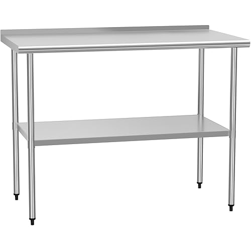 ​​HOCCOT Stainless Steel Work Table 24" x 48" with Adjustable Undershelf and Backsplash, Commercial Workstations for Kitchen, Garage, Outdoor BBQ