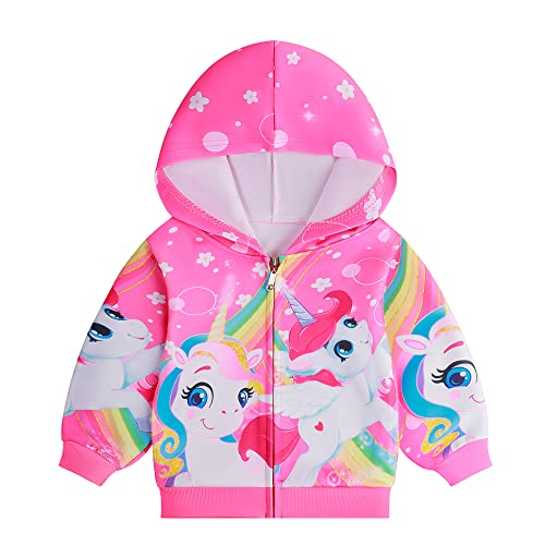 LEMONBABY Little Girls Princess Unicorn Zip Hoodie Sweatshirt Coat Cartoon Jacket Outwear Fleece