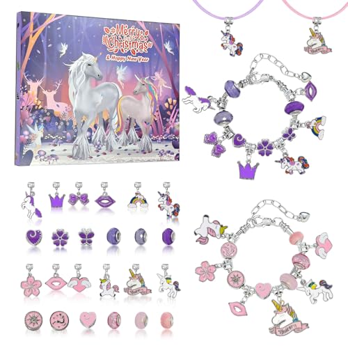 Howcow Christmas Advent Calendar Bracelets 2025, 24 Days Unicorn Theme