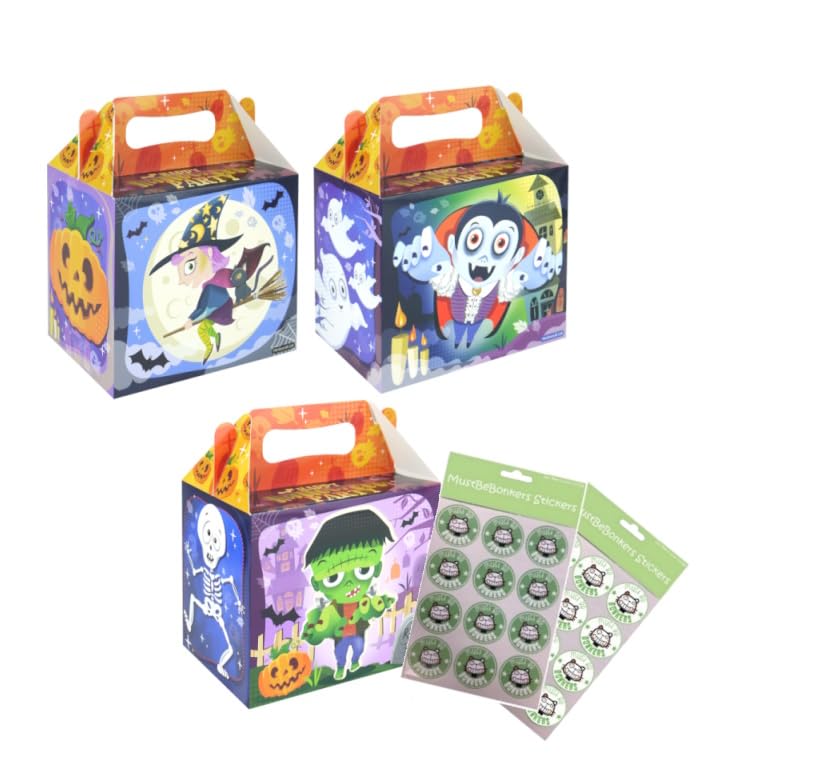 MBB Halloween H/B Meal Boxes - Spooky Trick or Treat Sweet Bag - Birthday Party Food Box With Seal Stickers (40 Boxes)