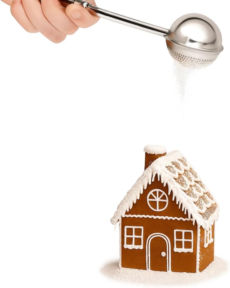 Powdered Sugar Shaker Duster, Flour Dispenser Shaker with 304 Stainless Steel, One-Handed Operation for Sourdough, Donuts, and Baking