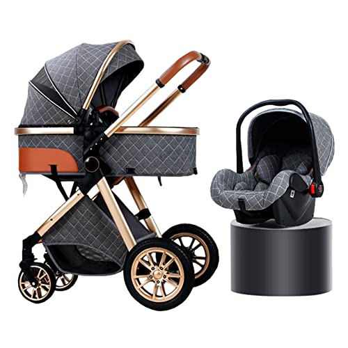 Cdsllyn 3 in 1 Baby Travel System,Foldable Stroller,Toddler Stroller with True Bassinet Mode, Reversible Seat, One Hand Fold, Extra Storage, Child Tray Lightweight Stroller(Color:Grey)