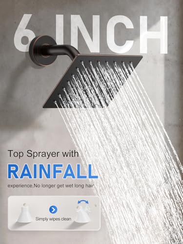 Image of Woindo Shower Faucet Set, 10 inch Ceiling Mount Rainfall Shower System with 2 Rain Shower Head and Multi-function Handheld Head Push Button Diverter Shower Faucet Trim Kit