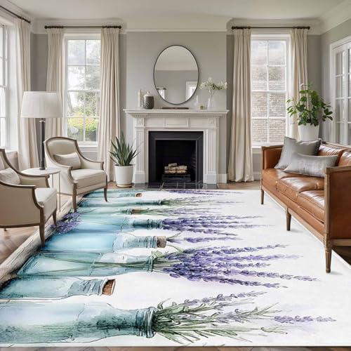 Area Rugs 8x10 for Living Room, Spring Lavender Floral Non