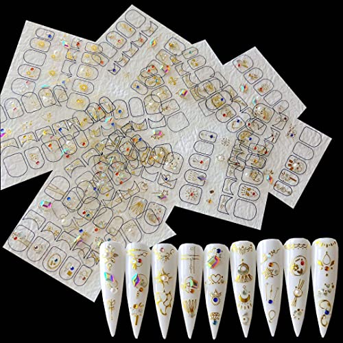 Nail Angel 12Sheet/Set Gold-Color Nail Art Adhesive Sticker With Crystal Gem Rhinestones 3D Charms Nail Art Decoration (10311) #TOP28