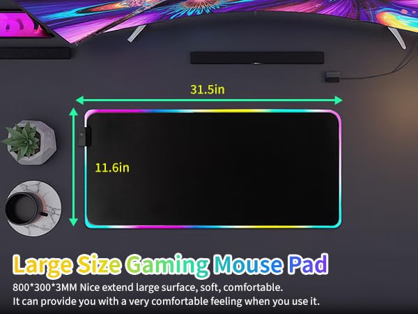 Image of RGB Gaming Mouse Pad-14 Light Modes, Extended Soft LED Mouse Pad, Anti-Slip Rubber Base, Computer Keyboard Large Mousepad Mat, Waterproof Mousepads (25.6 * 11.6 Inch)
