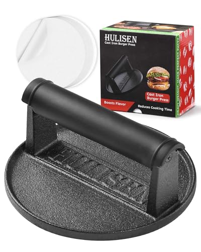 HULISEN Pre-Seasoned Cast Iron Burger Press Includes 100 Pcs Patty