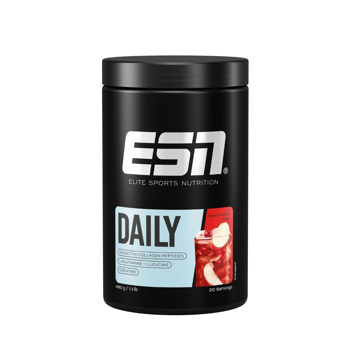 ESN Daily, Apple Cranberry, 480 g | Mit Glutamin, Creatin, Collagen & L-Leucin - made in Germany