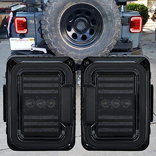 LED Tail Lights Replacement for Jeep Wrangler JK JKU 2007-2017,20W Reverse Lights,Brake Reverse Light Rear Back Up Lights Daytime Running Lights DOT Approved (Pair, Dark)