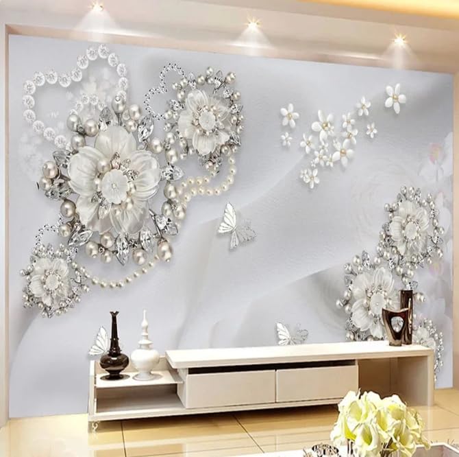 Papier peint photo 3D fleurs et perles style européen pour salon et chambre 350x256 cm