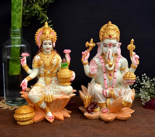 Image of Soni Craft Marble Dust Beautiful Laxmi Ganesh Pair for Home & Office Decorative II Diwali Puja Gift Idols Ganesh Ji Murti Lakshmi Ji Murti (7 X 4)